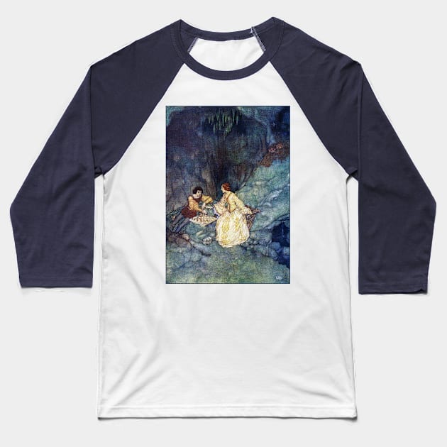 Miranda and Ferdinand Playing Chess in the Cave - The Tempest, Edmund Dulac Baseball T-Shirt by forgottenbeauty